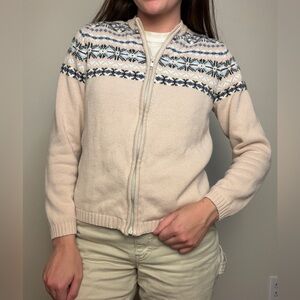 vintage Cherokee pink fair isle 100% cotton full zip up jacket size XS / S